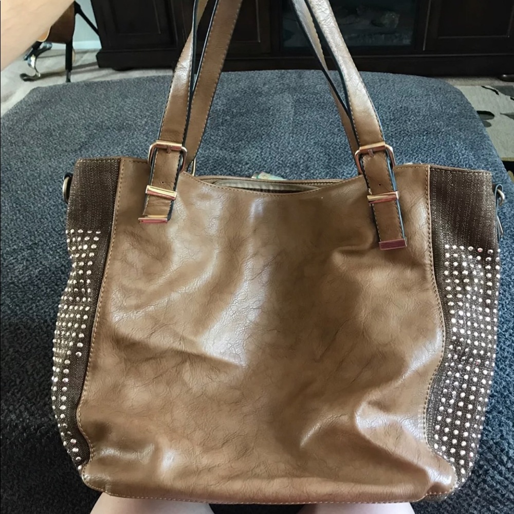 Brown faux leather tote